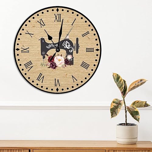 Vista 163 de Relojes de pared de madera para máquina de coser de flores, relojes sin marco, 10 pulgadas, brillante, silencioso, sin tictac, funciona