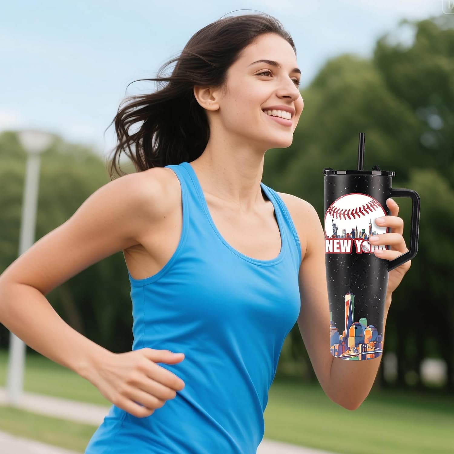 New York Baseball Tumbler 40oz with Handle and Straws, Leak-proof, Stainless Steel Insulated Travel Coffee Mugs, Baseball Cups Gifts For Baseball Fans Male Birthday Christmas (1pc) - Image 9