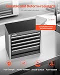 VEVOR Metal Tool Box, 8.6-inch, Portable Metal Tool Box with 5 Drawers, Small Tool Chest with EVA Liners and PP Feet Pads, Heavy-Duty Steel With Ball Bearing Opening and Powder Coated Finish, Black