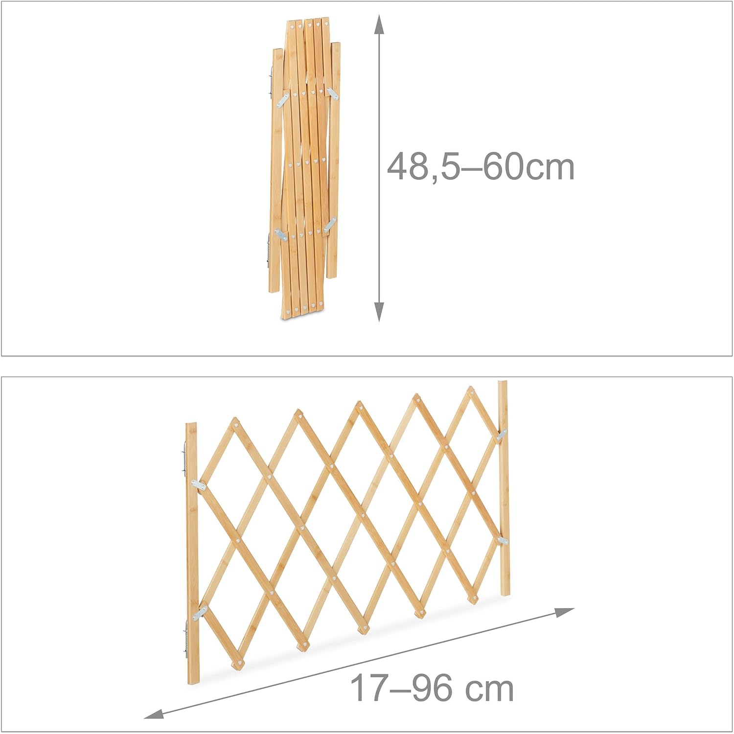Dog Barrier Gate, Extendible up to 96 cm, 48.5-60 cm High, Bamboo, Dog Safety Gate for Stairs and Doors, Natural