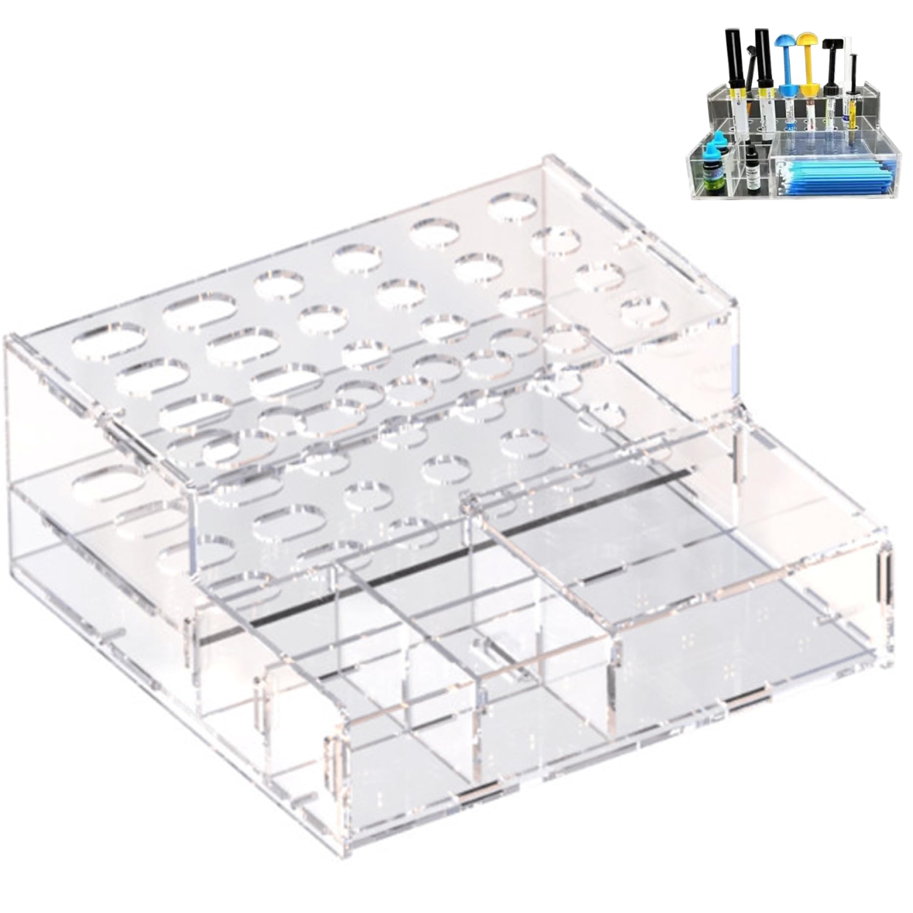 Resina composita dentale, porta siringa acrilico trasparente multifunzione 8x8x3, 6 - Dispenser per siringhe adesive in resina e pennello micro applicatore Forniture dentali
