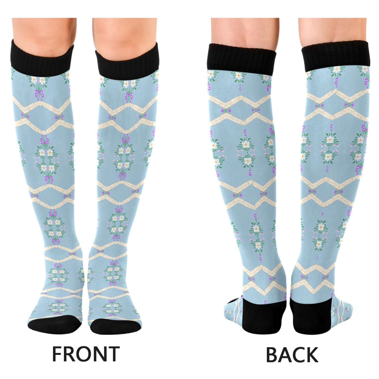 Wassud Wildflowers Ribbons Compression Socks for Women and Men 20-30 mmHg Knee High Socks for Nurses Travel Socks 1 Pair