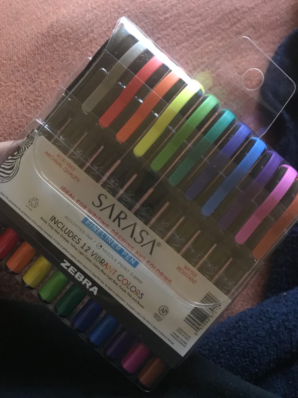 2/mo Finance ZEBRA Sarasa Porous Pen.8 mm, Fine, Assorted Ink, 12