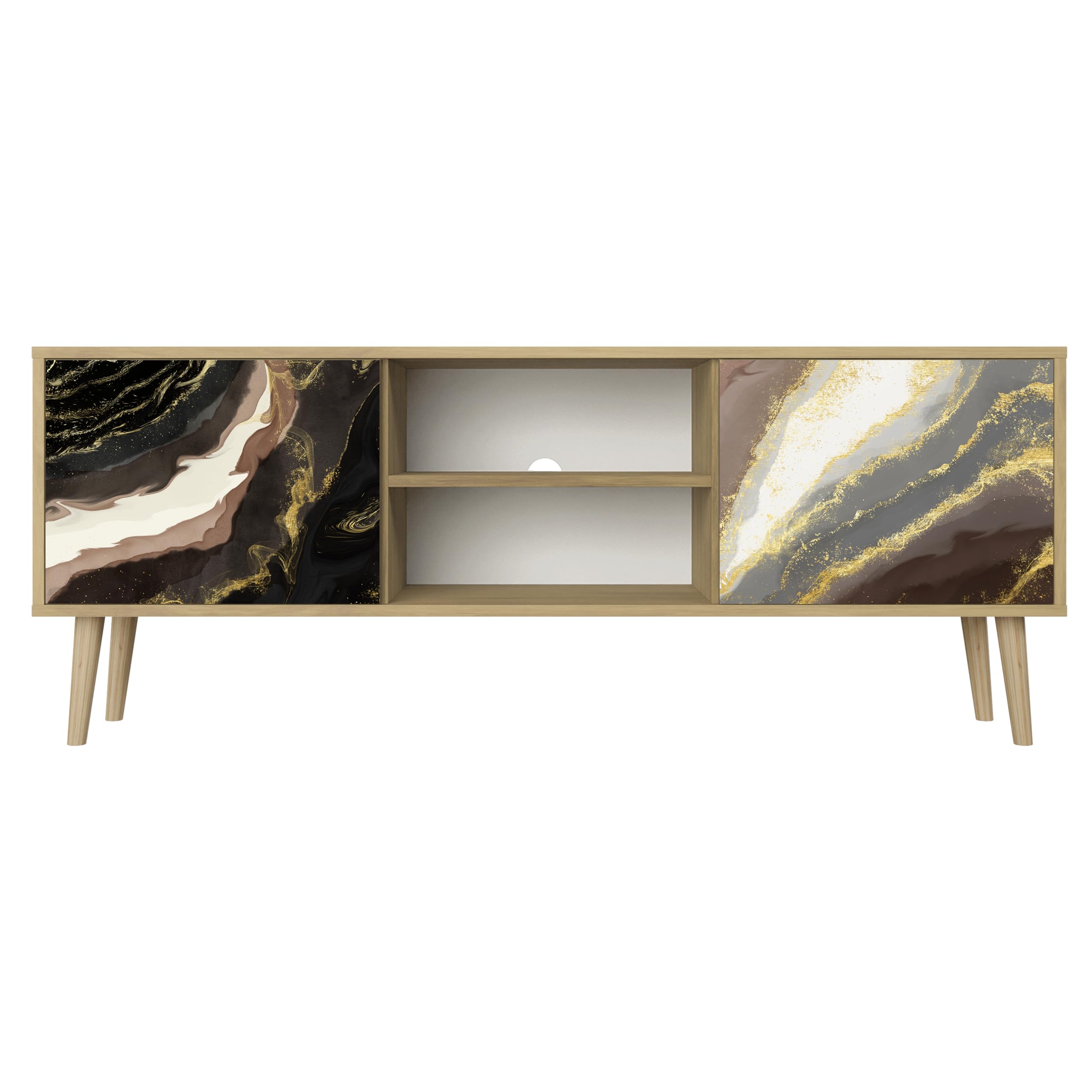 scaffale tv con porte in legno marrone moderno con ripiani di storage