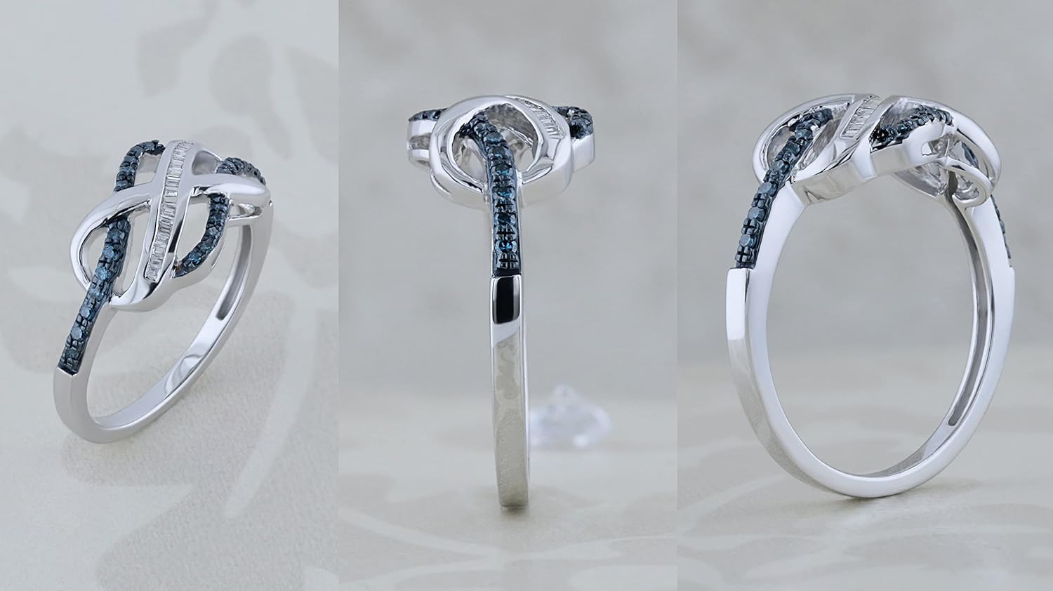 Dazzlingrock Collection 0.20 Carat (ctw) Round Blue Diamond & Baguette White Diamond Swirl Infinity Style Wedding Ring for Her in 925 Sterling Silver