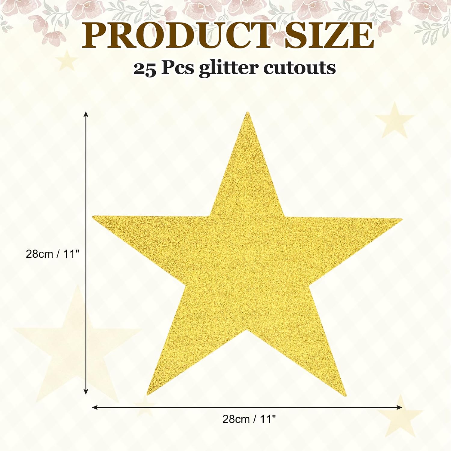 MECCANIXITY 25 Pcs Glitter Star Cutouts, 11 Inch Star Shape Double Printed Glitter Paper, Confetti Cut Outs for Bulletin Board Wall Party Decoration Supplies, Yellow