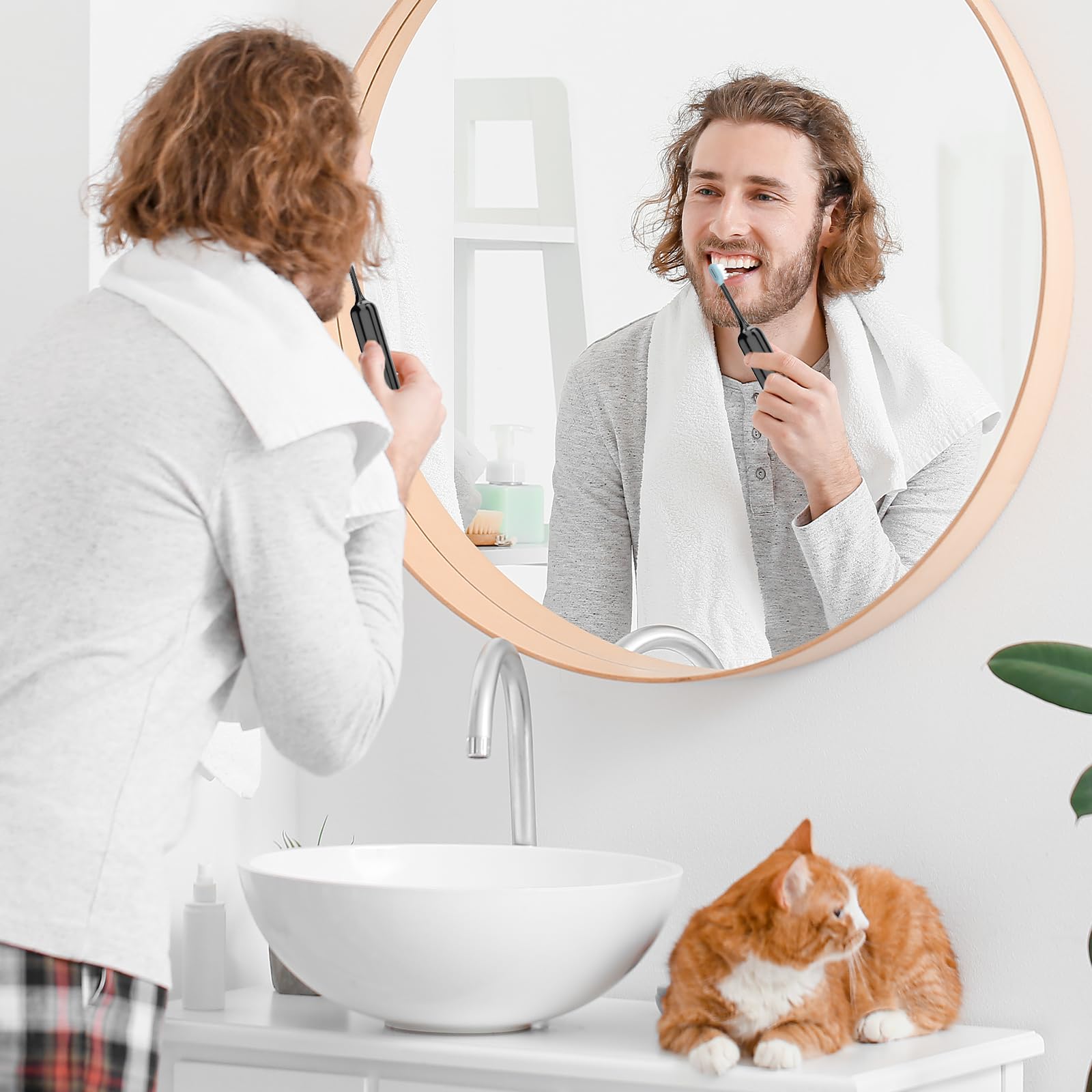 Wave Cepillo de dientes eléctrico MGW Lächen Serie Silencioso Oscilación y Vibración Cepillo de dientes eléctrico sónico con 4 cabezales de cepillo, 3 modos y 3 intensidades de vibración con bolsa de