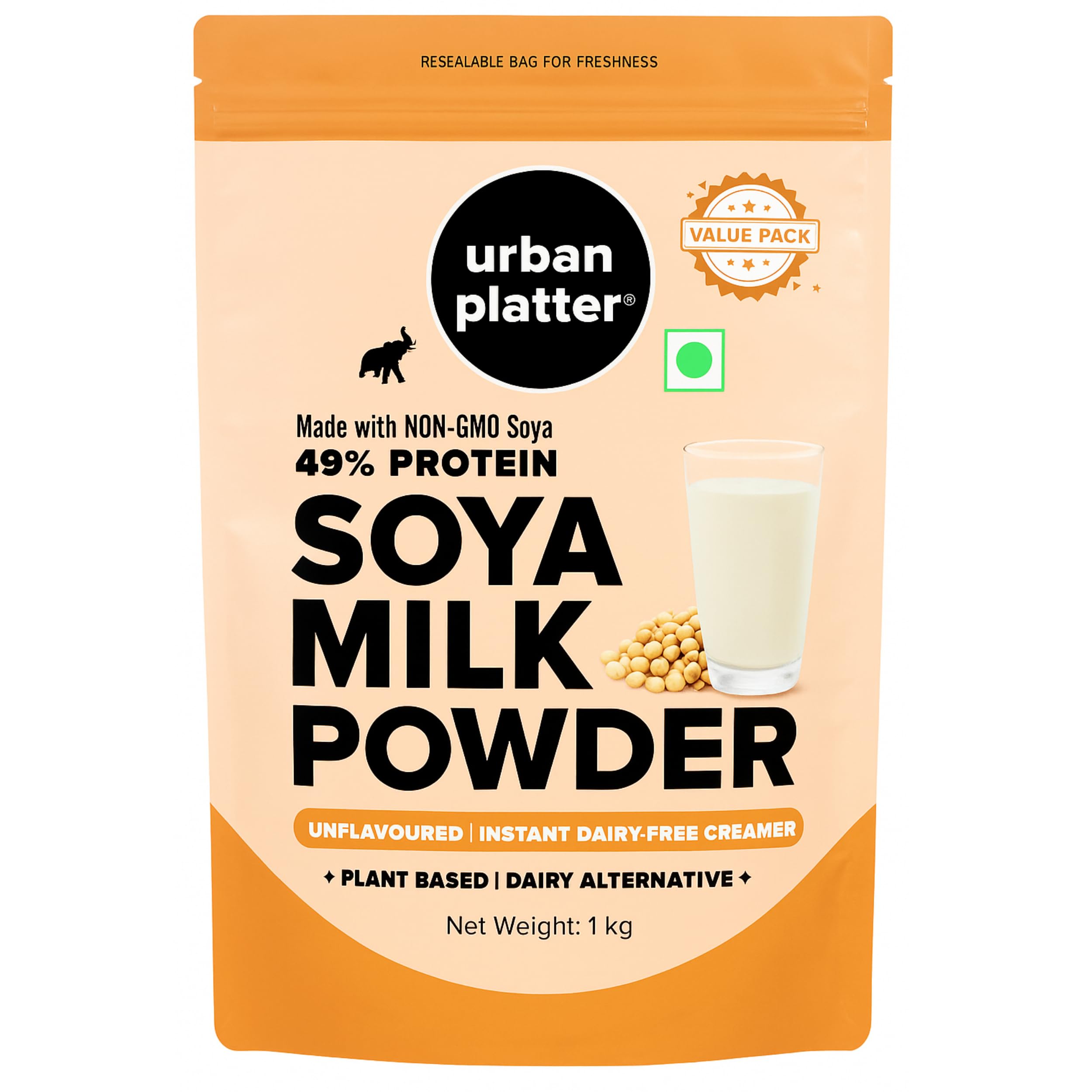 Urban Platter Soya Milk Powder, 1kg  (Soy-Based Dairy Alternative | Unsweetened | 49% Protein | Plant-Based | Non GMO)