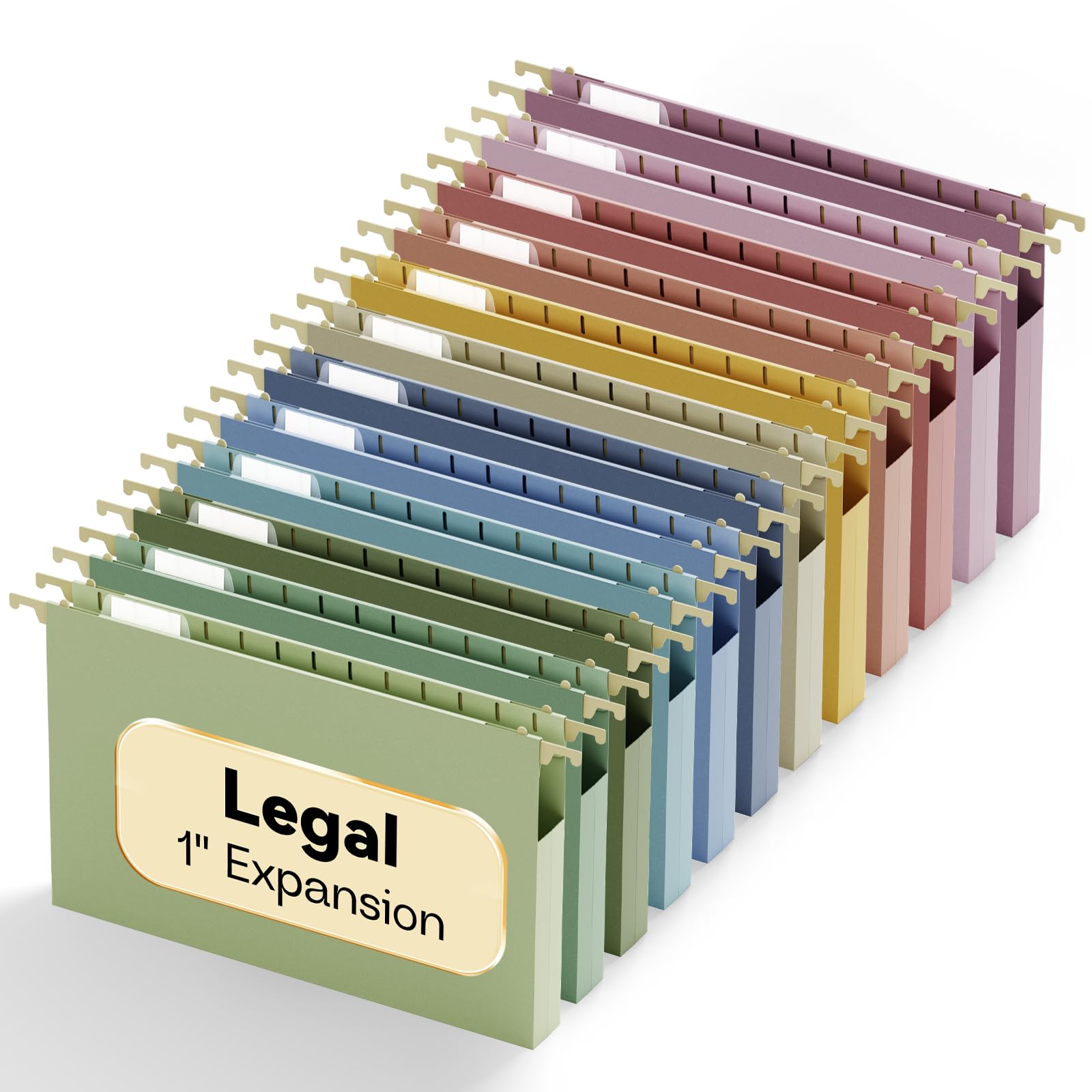 Kunststoff-Hängemappen, legale Größe, strapazierfähig, 2,5 cm, erweiterbar, mit Tabs, 12 Stück, stabile Hängemappe für Aktenrahmen/Aktenbox, Pastellfarben, Hängeregistratur-Organizer