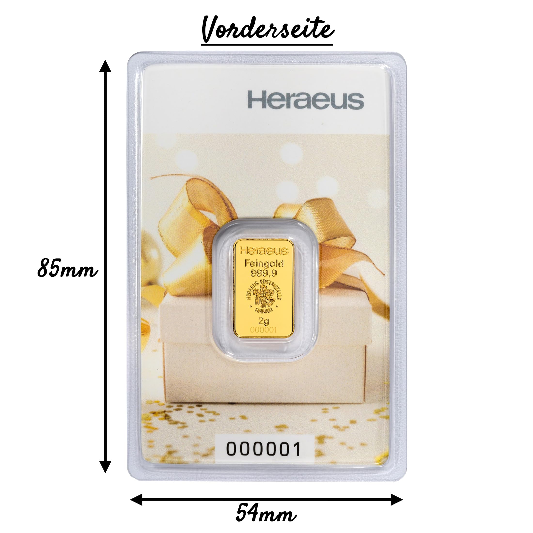 Goldbarren 2 g Geschenk - 2 Gramm Gold - Heraeus - Feingold 999.9 - LBMA Zertifiziert - NEU