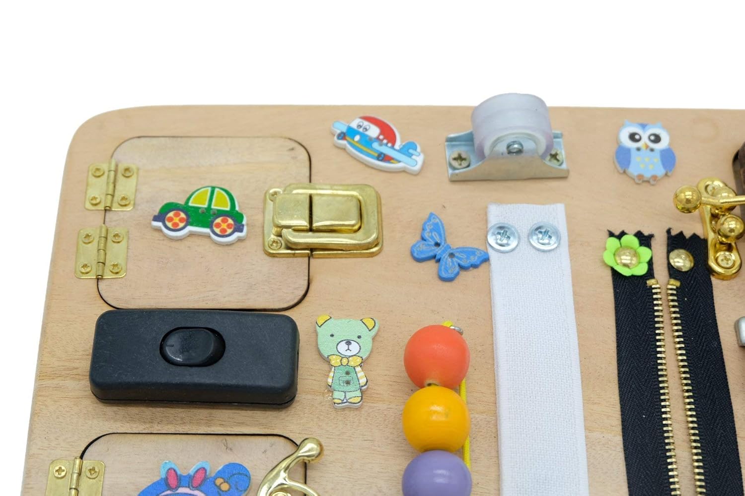 Busy Board 30 x 20 cm (12 x 8 inches) ,Travel Busy Broad, Toy for Toddler, Sensory Children Game, Activity Toy, Montessori Toy, Wooden Toy, Toddler quiet game - Made In Vietnam