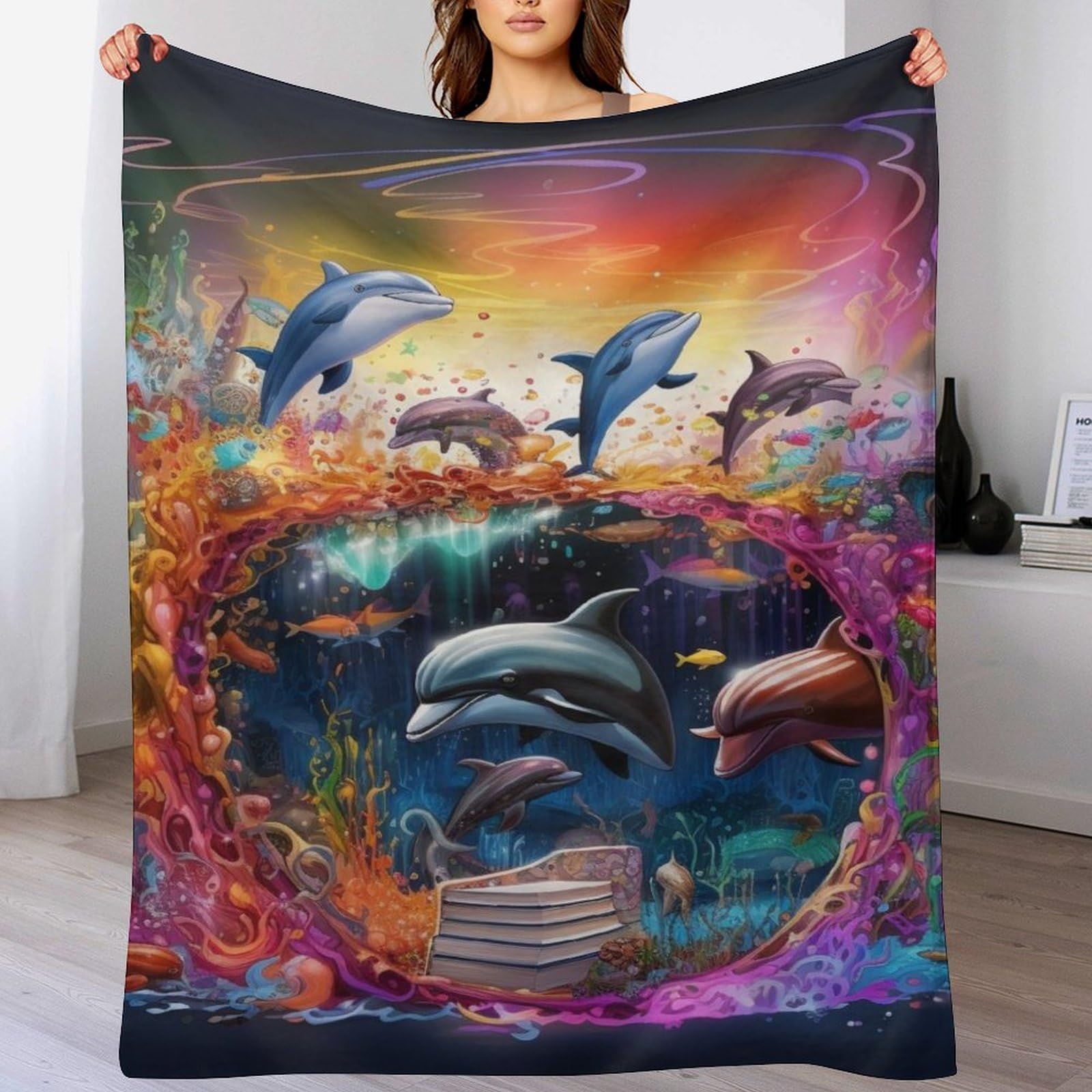 Flanelle douce chaude haut de gamme plaid polaire canapé lit Dauphin 140x180cm
