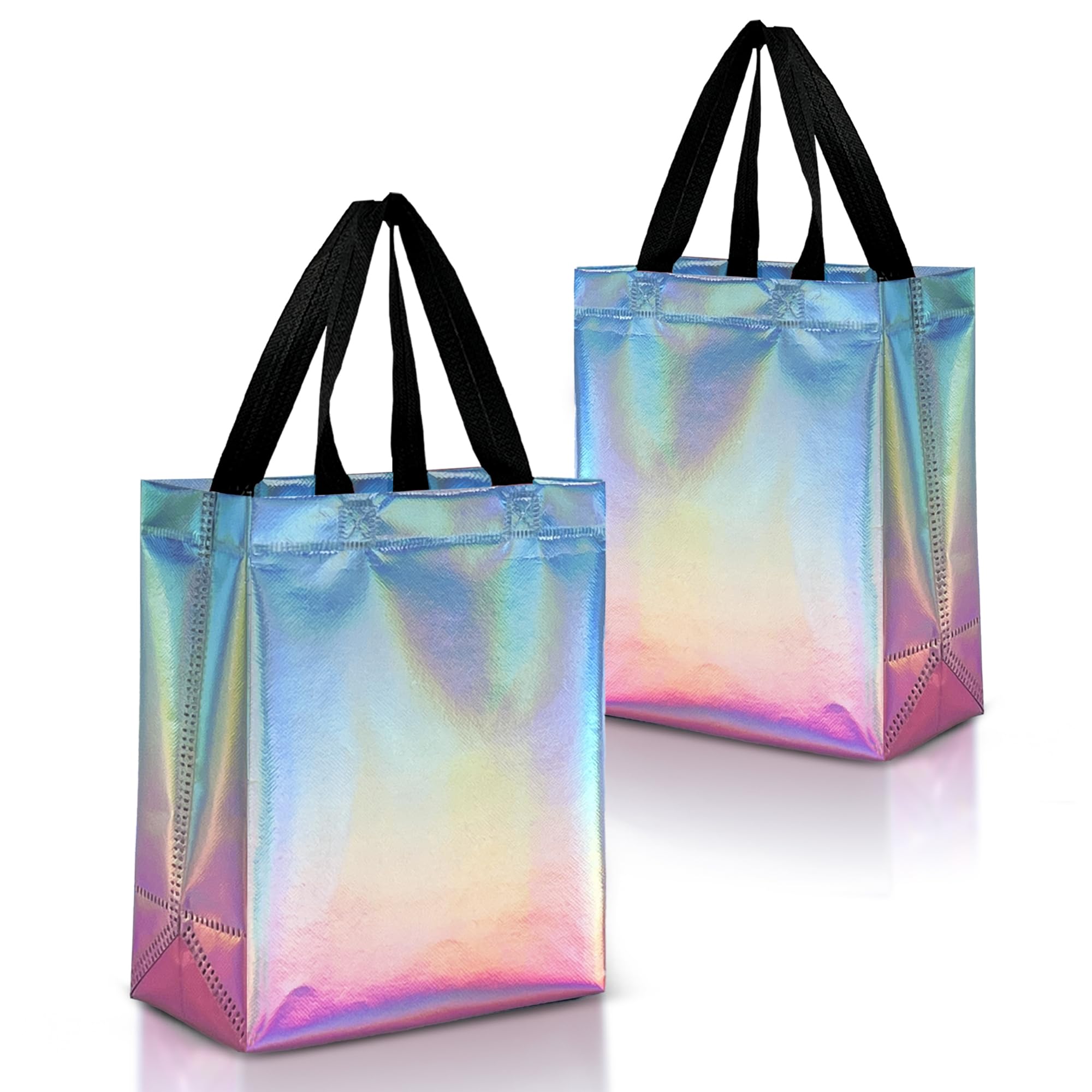 Nush Nush Gradient Aqua to Pink Gift Bags Medium Size – Set of 12 Reusable Gift Bags Holographic Finish - Perfect Pink Goodie Bag for Birthday Party Favors, Bridal Shower, Christmas, Holiday - 8x4x10ClimatePartner certified