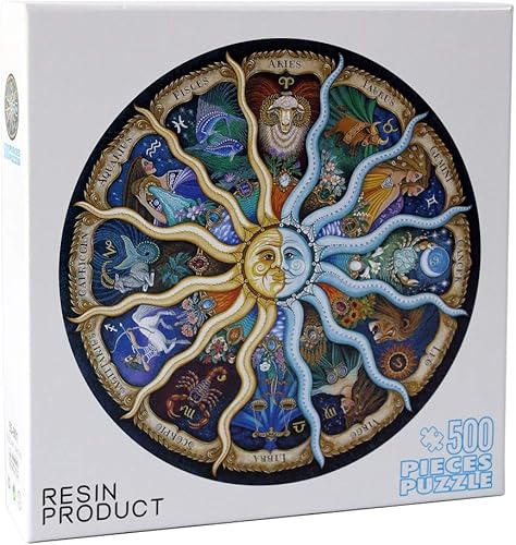 Miniatura 2 de Moruska Rompecabezas de 500 piezas para adultos, rompecabezas de constelación del zodiaco, rompecabezas de astrología de mandala redondo, genial y