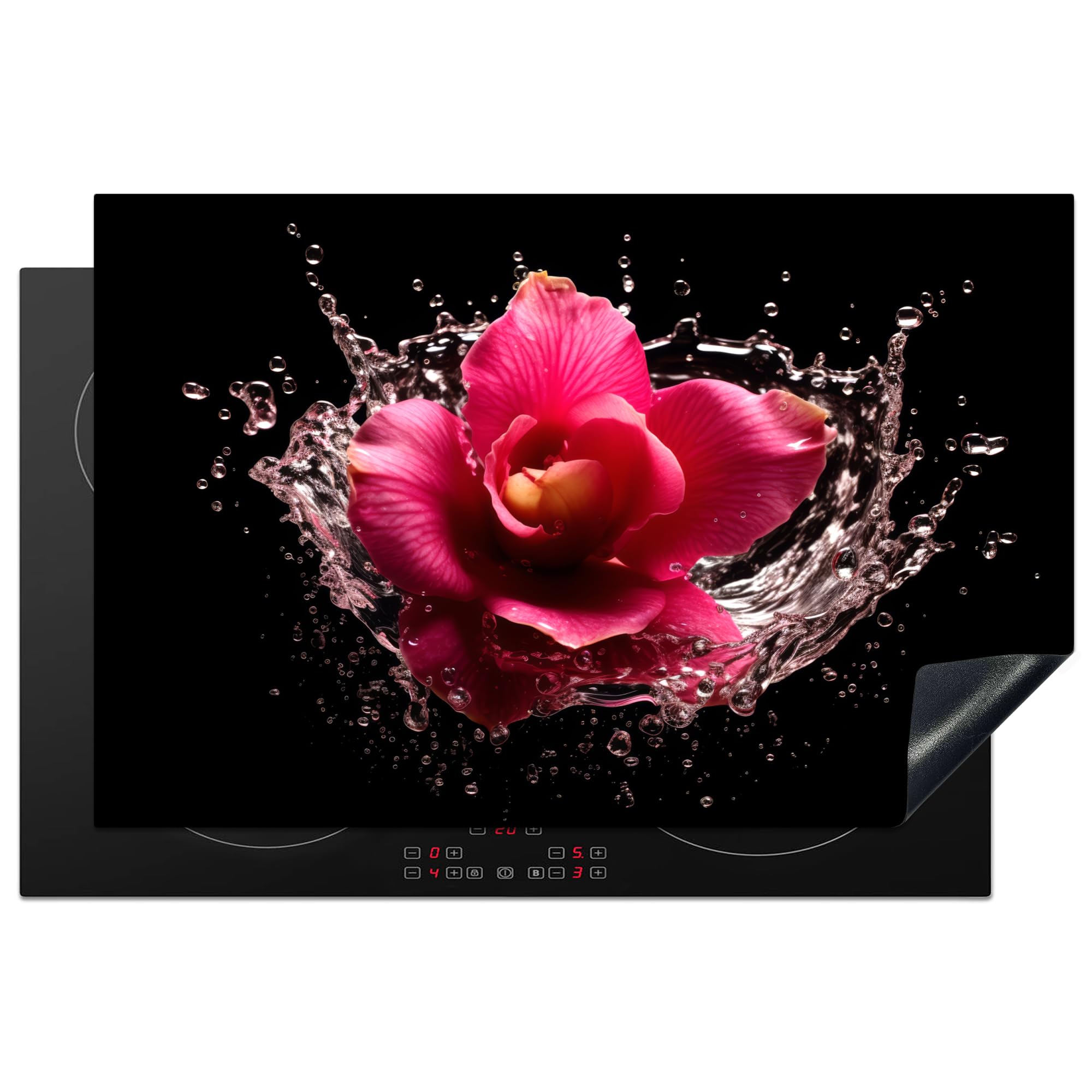 KitchenYeah© Induction Hob Protector Mat 20.5"x31.5" / 80.2x52.2 cm Cooker Top Protectors Cover Ceramic Covers Electric Hobs Vinyl Flowers - Pink - Water - Black - Botanical - Nature — image 1