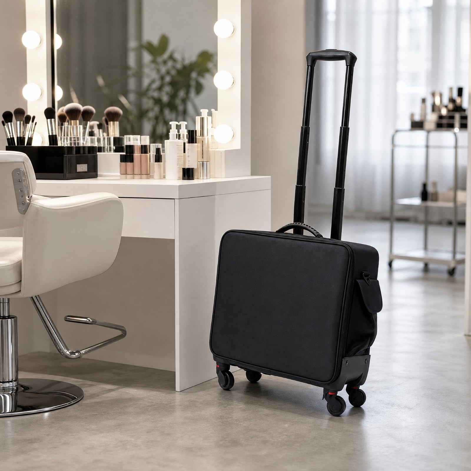 predolo Valigia Trucco con Ruote e Interno Strutturato Professionale Organizer Cosmetici Trolley con Manico Telescopico Struttura Rigida per Estetiste, Eventi, Nero Intrecciato
