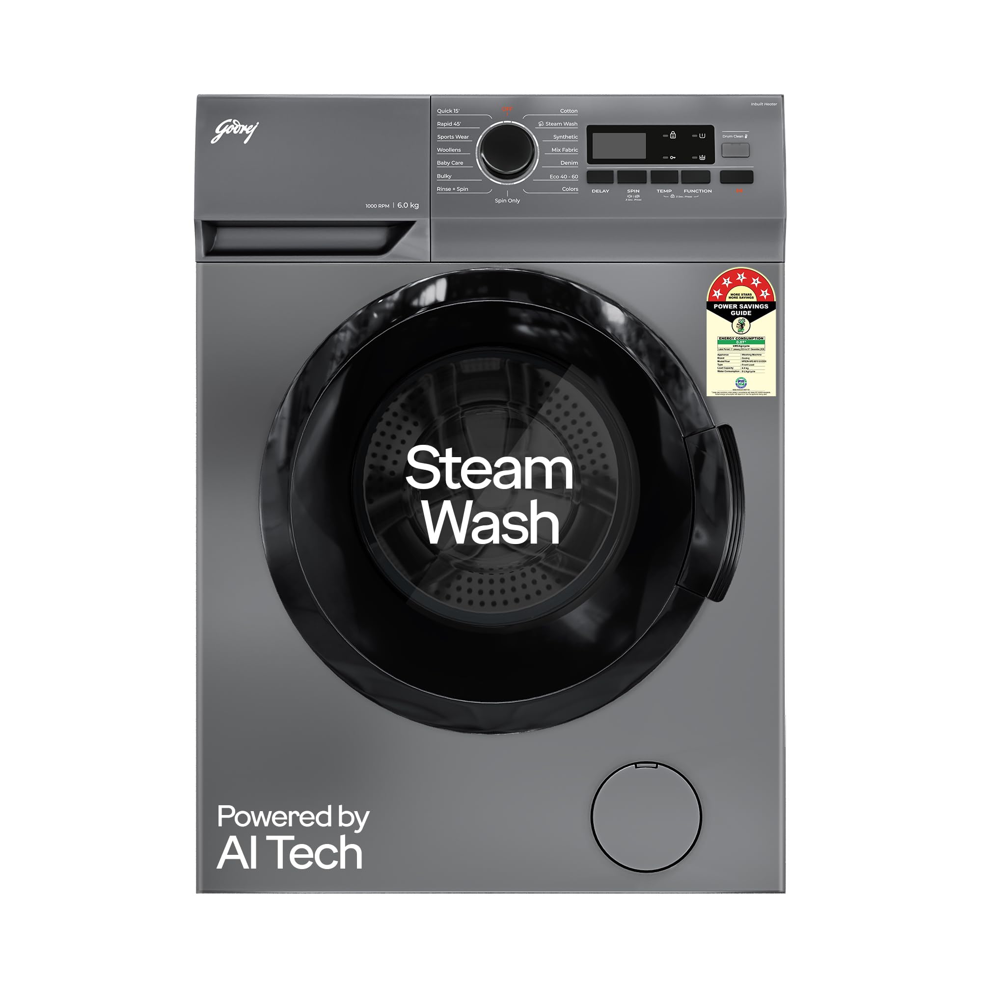 Godrej 6 Kg Eco-Wash With Steam Wash Fully-Automatic Front Load Washing Machine (2024 Model, WFEON ARG 6010 5.0, Silver Stream)