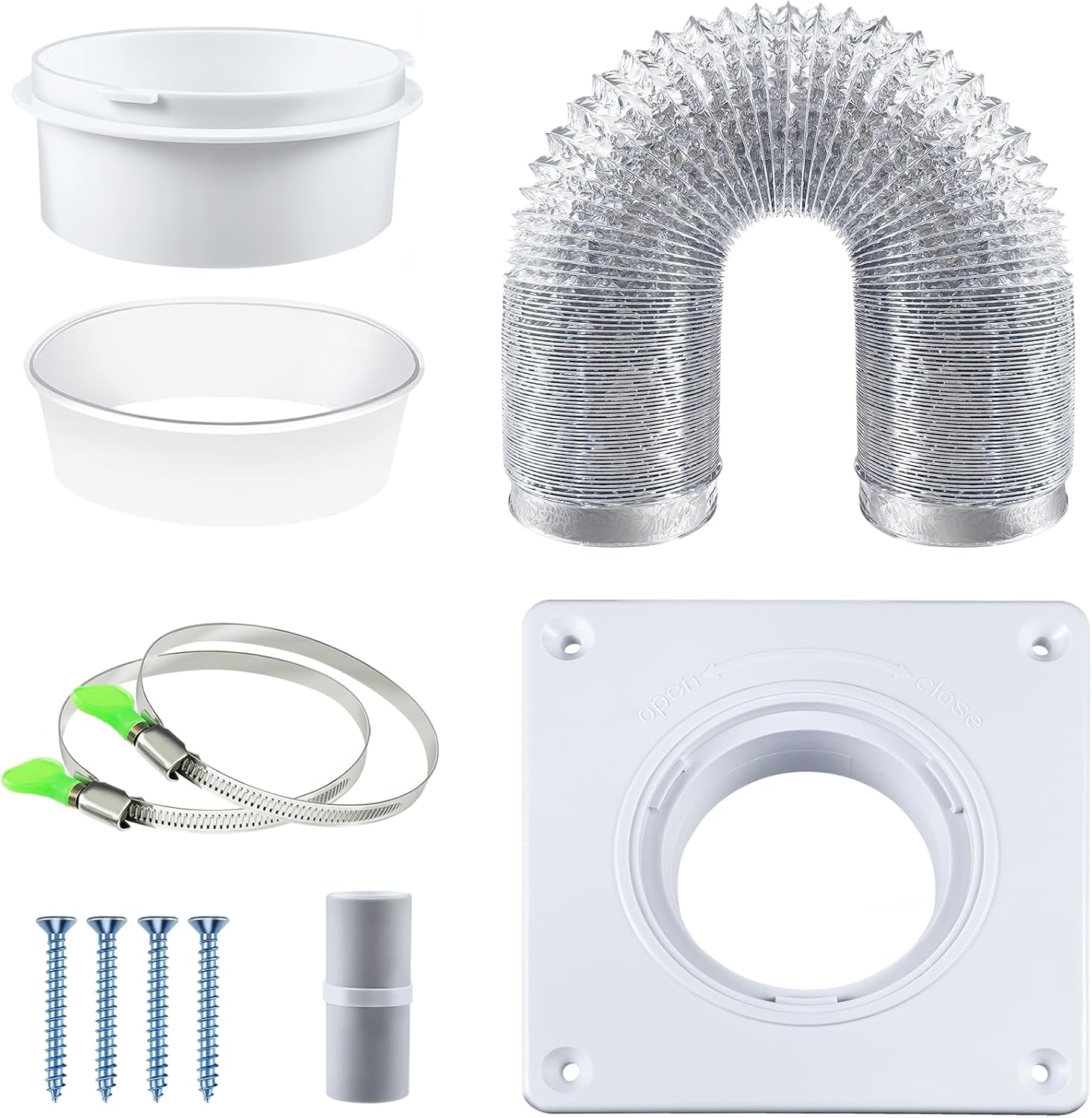 Dryer Vent Hose Kit 4 Inch - Flexible Fire-Resistant Aluminum Duct with Stainless Steel Clamps, Wall Connector & Silicone Seals for Tight Spaces, Indoor/Outdryer Venting, Dryers, Bathrooms, Workshops