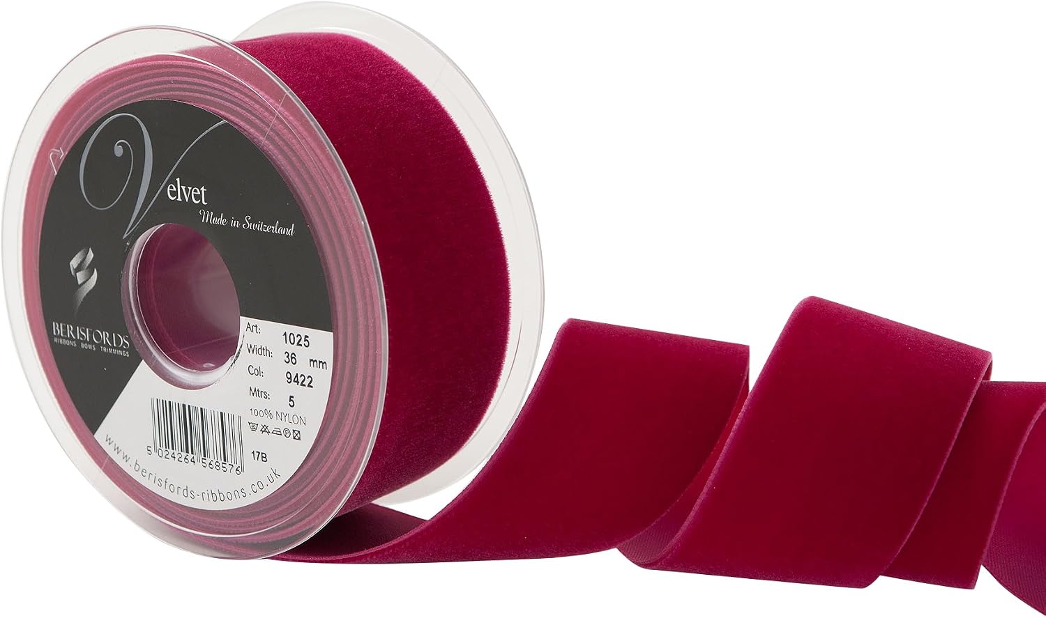 Berisfords Velvet Ribbon, Beauty, 102 x 45 x 102 cm, 10.2 x 4.5 x 10.2 cm