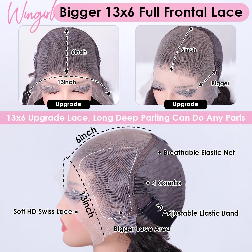 Wingirl 13x6 Body Wave Lace Front Wigs Human Hair Pre plucked Pre bleached Small Knots With Baby Hair 200 Density Glueless Human Hair Wigs For Women 28Inch HD Lace Frontal Wig With Soft - Image 5