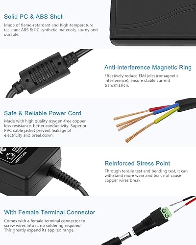 Miniatura 5 de GUPUP Luz de neón, adaptador de corriente CC de 24 V, cable de 6 pies de largo, transformador de 120 V CA, 36 vatios, con conector de salida de