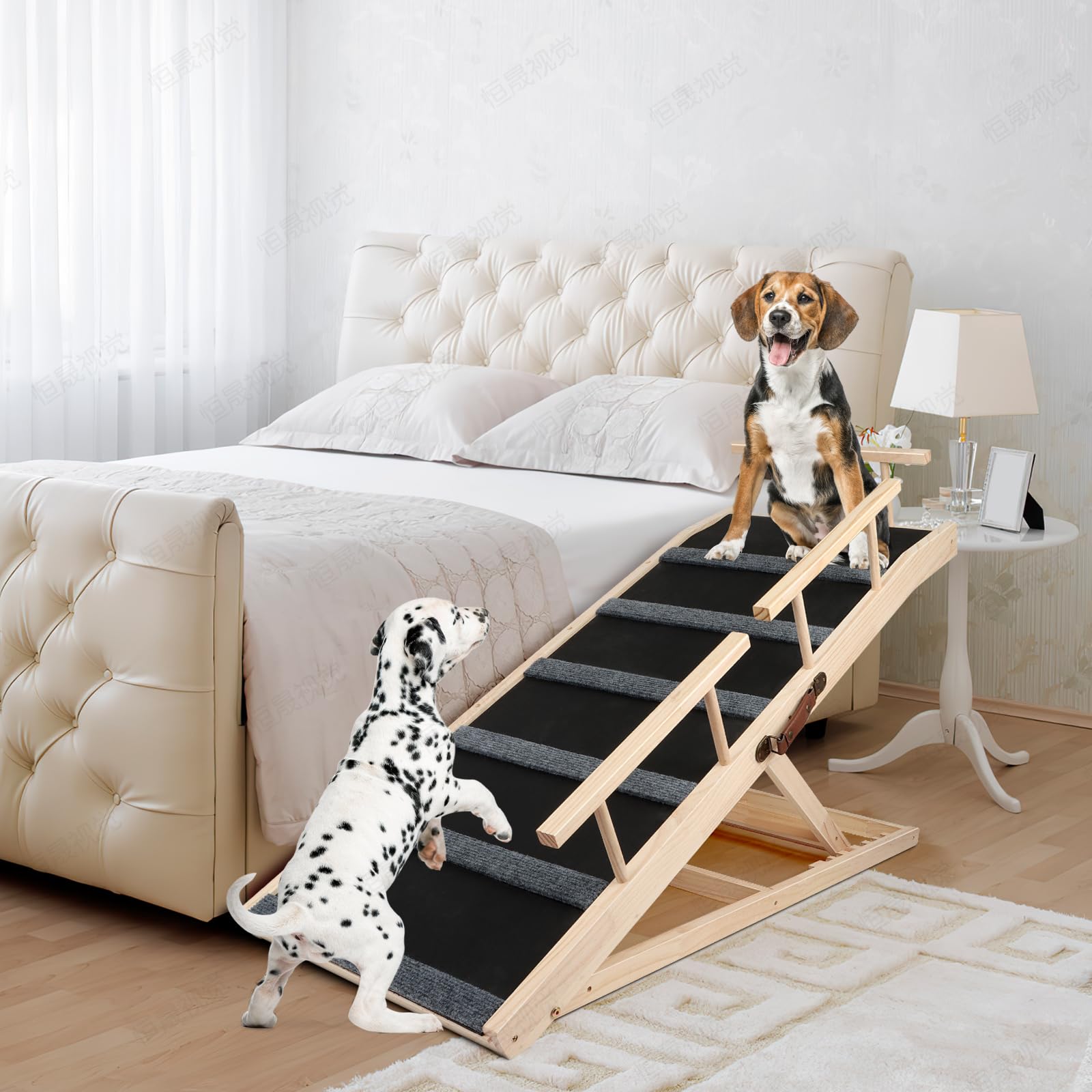 NVHICTHEX Dog Ramp for Bed, 47.2" Pet Ramps, Dog Stairs for High Beds Car Couch, 6 Adjustable from 12.3"-28" Portable Folding Dog Steps for Large Medi Small Dogs Cats Supports up to 200LBS