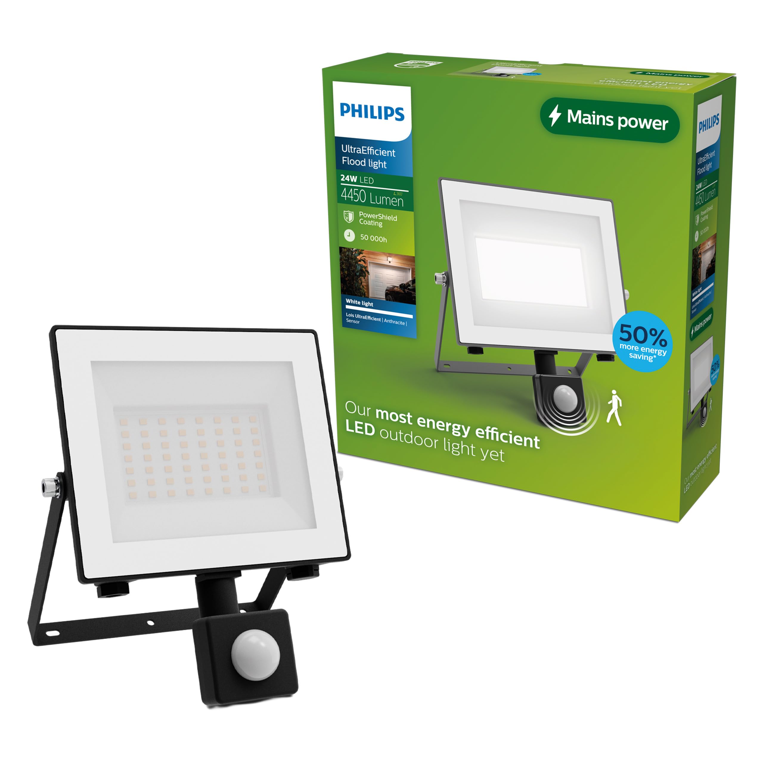 Philips Led Outdoor Spotlight Lois Ue Sensor, 24 W, 3,000 K Ip65