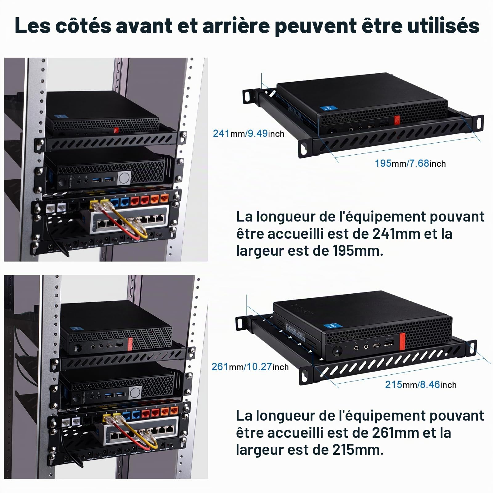 GeeekPi Étagère de Rack 0,5U pour Armoire Réseau DeskPi RackMate T2, 25,4 cm, Conception Perforée, Capacité 25 kg, Noir