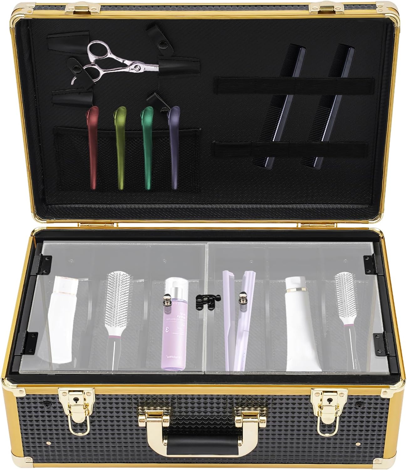 Barber Case Organizer,Large Barber Case Travel Hair Stylist Tools Storage for Clippers And Supplies,Portable Barber Tool Box with Locks & Keys,Barber Carrying Case for Hairdresser,Makeup Artist