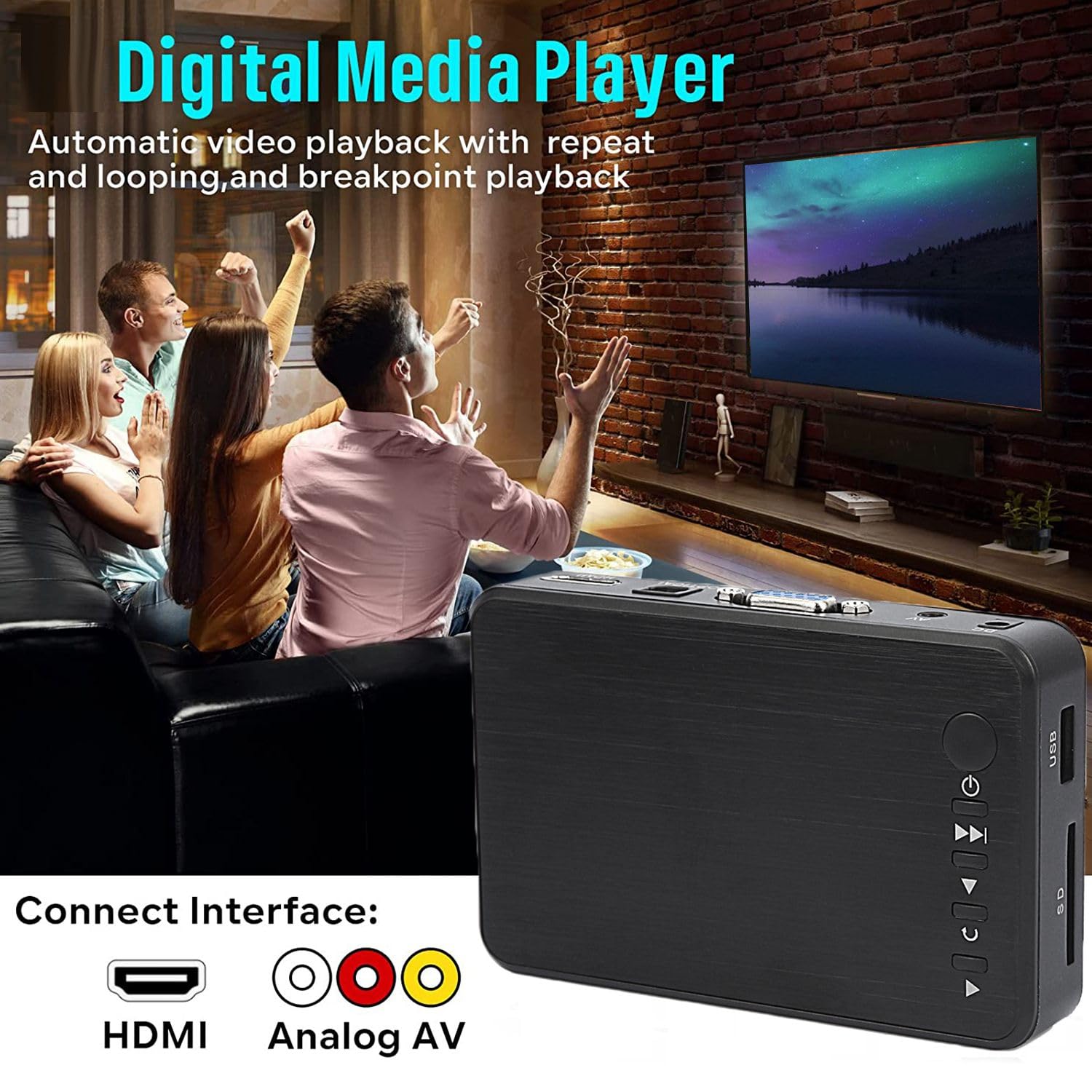 Lecteur Multimédia HD 1080P 264 Sortie AV/VGA Lecteur USB HDD pour la Diffusion/Publicité Prise UE 1 Ensemble
