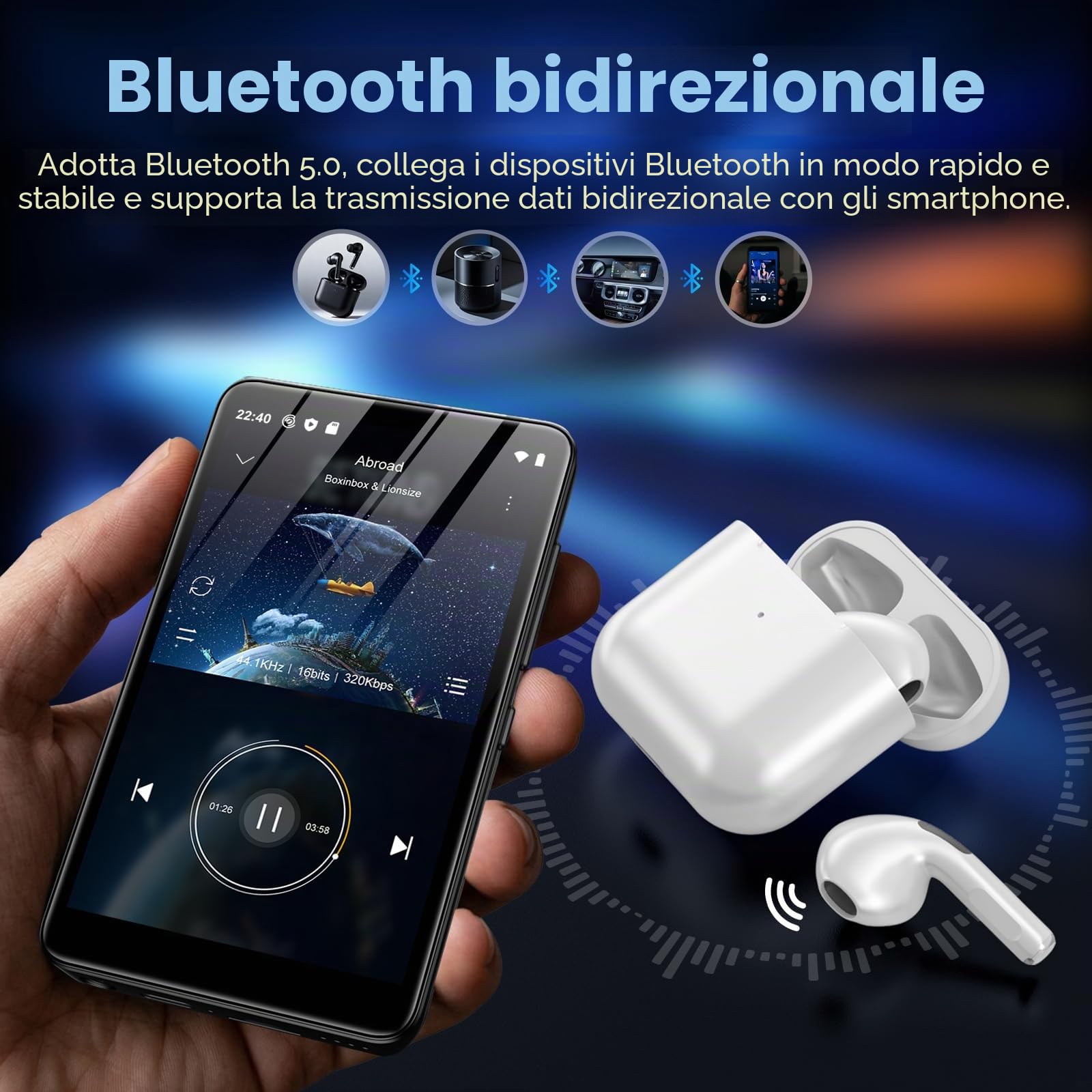 Diofox Lettore MP3 con Bluetooth e WiFi, sistema operativo Android 13, 3+32GB di memoria, lettore MP3 MP4 con touchscreen da 4,02 pollici, Spotify, Amazon Music, Deezer, Play Store, fino a 512GB-Nero