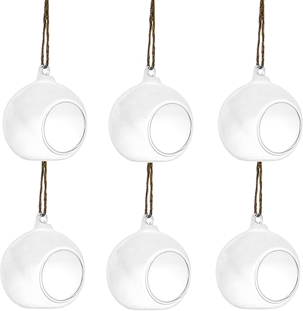 Hanging Tealight Candle Holders - Set of 6 | Clear Glass Baubles | Indoor & Outdoor Decorative Tealight Holder | Candle Bauble Wedding Favours | M&W