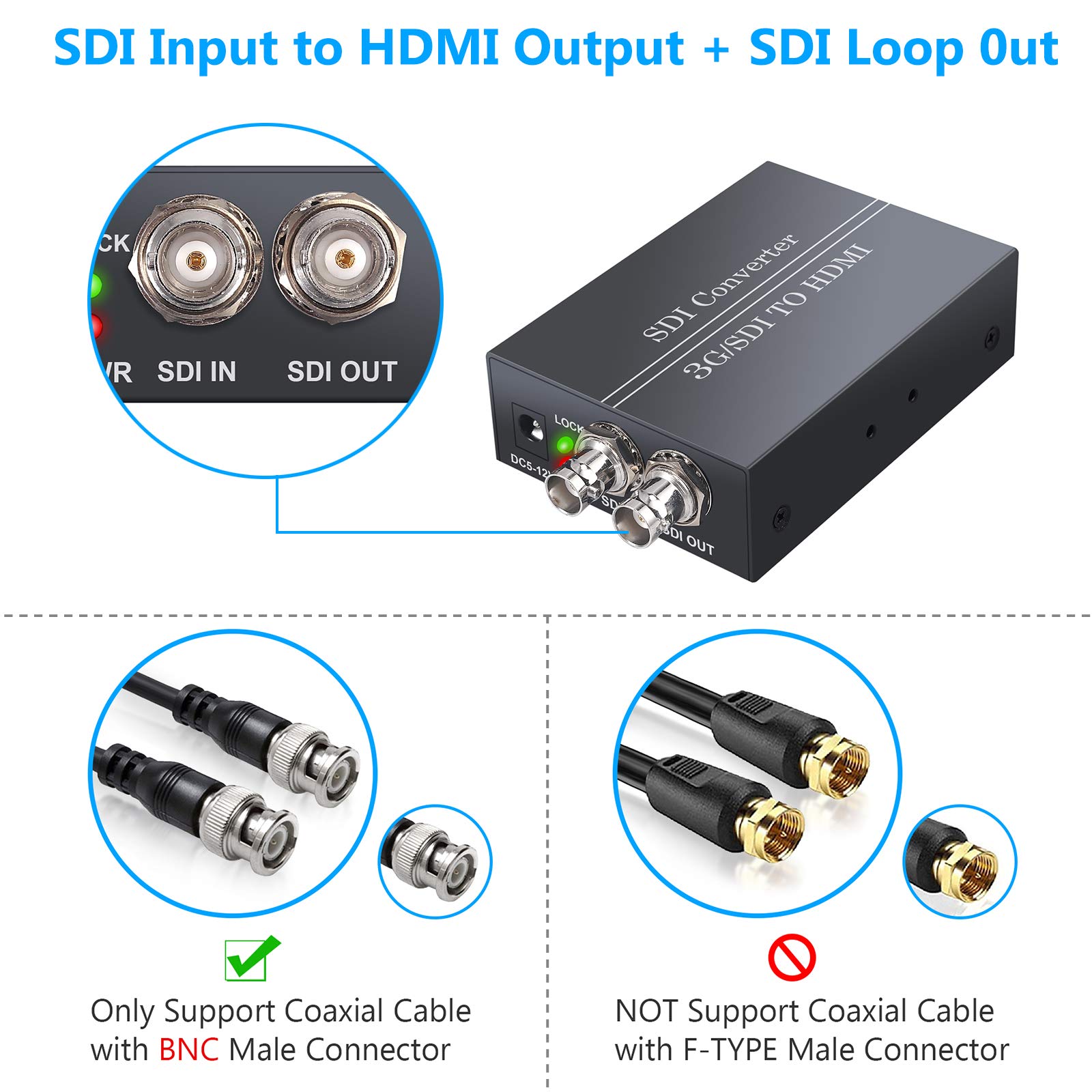 Mini HD SDI to HDMI Converter, Full HD SDI To HDMI SDI Converter HD/3G-SDI, Support 1080P Local Looping Output Signal Adapter Mini HD SDI to HDMI Converter, Full HD SDI To HDMI SDI Converter HD/3G-SDI, Support 1080P Local Looping Output Signal Adapter