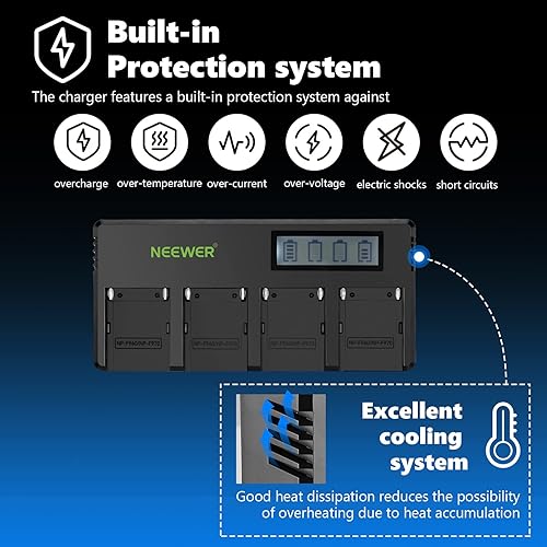 Miniatura 5 de Neewer Cargador de batería NP-F de 4 canales con pantalla LCD y adaptador de corriente, compatible con Sony NP-F550 F570 F750 F770 F930 F950 F960