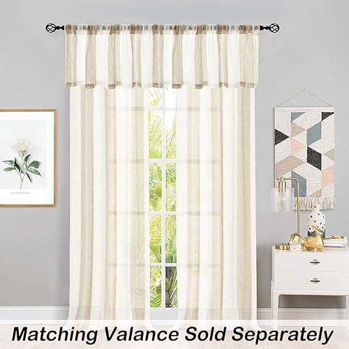 Miniatura 2 de Central Park Cortinas de granja de rayas beige y blancas traslúcidas, cortinas de ventana de lino boucle teñidas en hilo, tejidas, de 95 pulgadas de