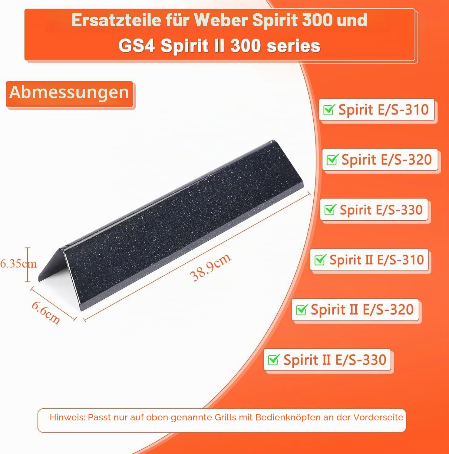 GFTIME 38,9CM Flavorizer Bar 7636 für Spirit E-310/320/330 (2013-Current), Spirit II E-310 S-310 Serie (mit vorderen Brennerknöpfen), Porzellanemaille Hitzeplatte Ersatzteile