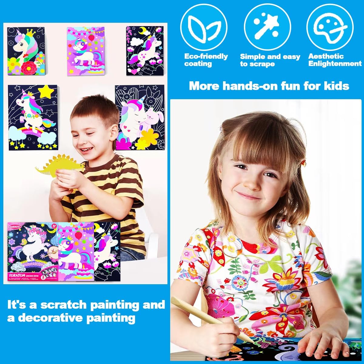 Kit de Scratch Art Licorne pour Enfants - Cartes à Gratter Papier
