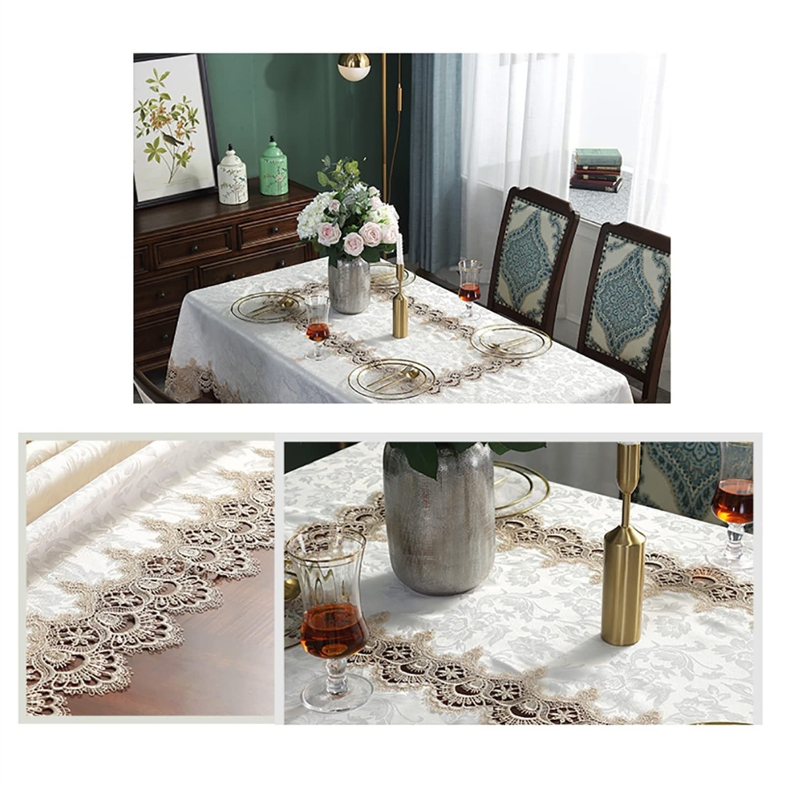 Chemins de Table, Fine Vintage Dentelle Blanc Simple rectangulaire avec Gland Table Basse Tissu Cuisine Maison hôtel Nappe Moderne Mode Coureurs(150 * 220cm)