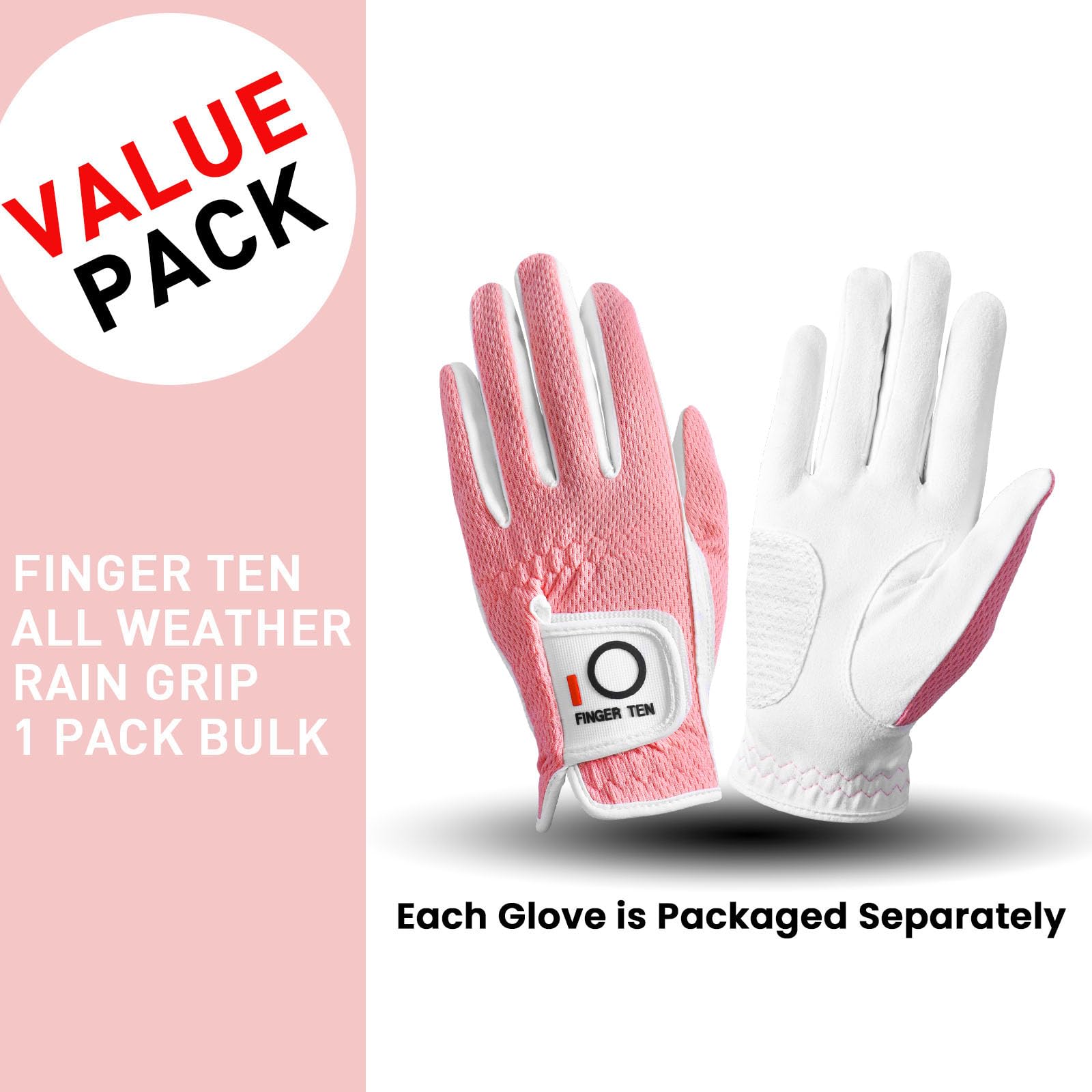 FINGER TEN Golf Gloves Women Left Hand Right Microfiber All Weather Grip Rain Hot Wet Value Pack - Image 3