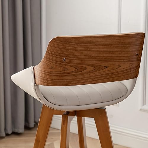 Miniatura 6 de LUNLING Juego de 2 taburetes de bar giratorios modernos de mediados de siglo, tapizados de piel sintética, sillas de bar de madera para isla de