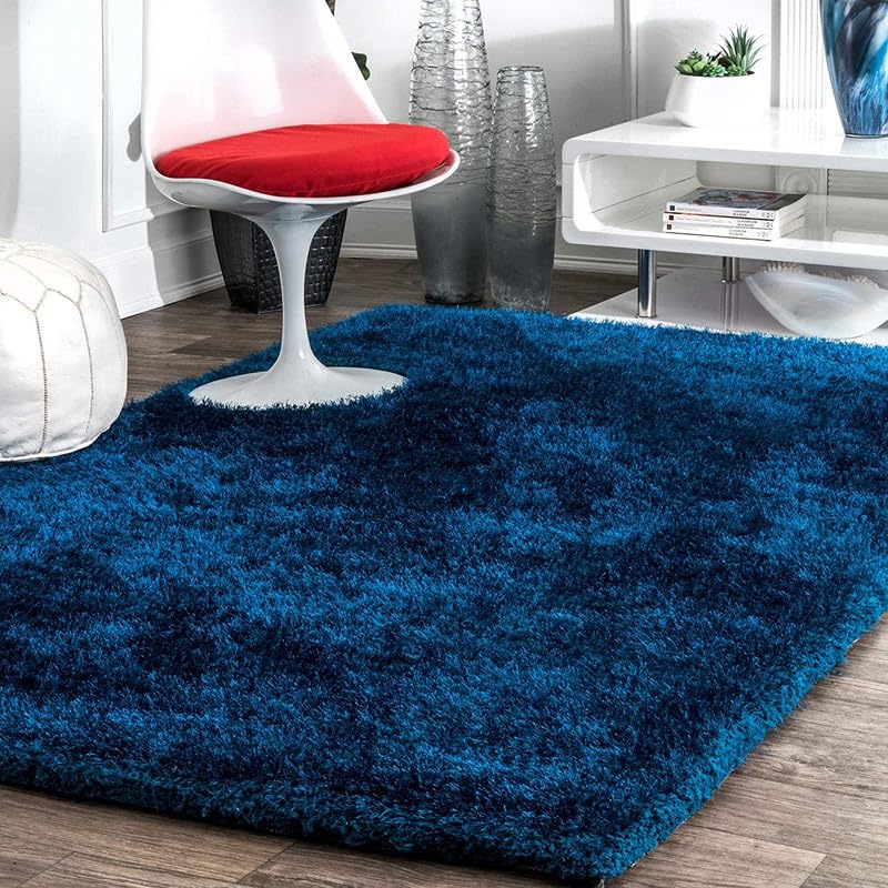 Image of Square Plain Fur Rugs Bedroom Home Decor Decor and Living Room 4x4 Feet Sqaure Royal Navy Blue