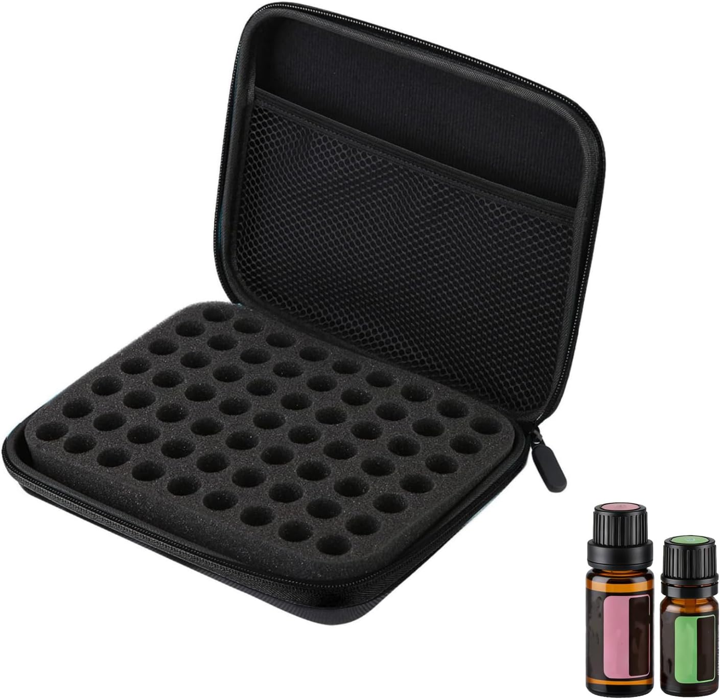Essential Oil Storage Bag,1-3ml 63 Slots Portable Aromatherapy Essential Oil Storage Bag Case Collision Proof No Leakage 16mm Aperture Essential Oil Organizer for Travel Outdoor (black)