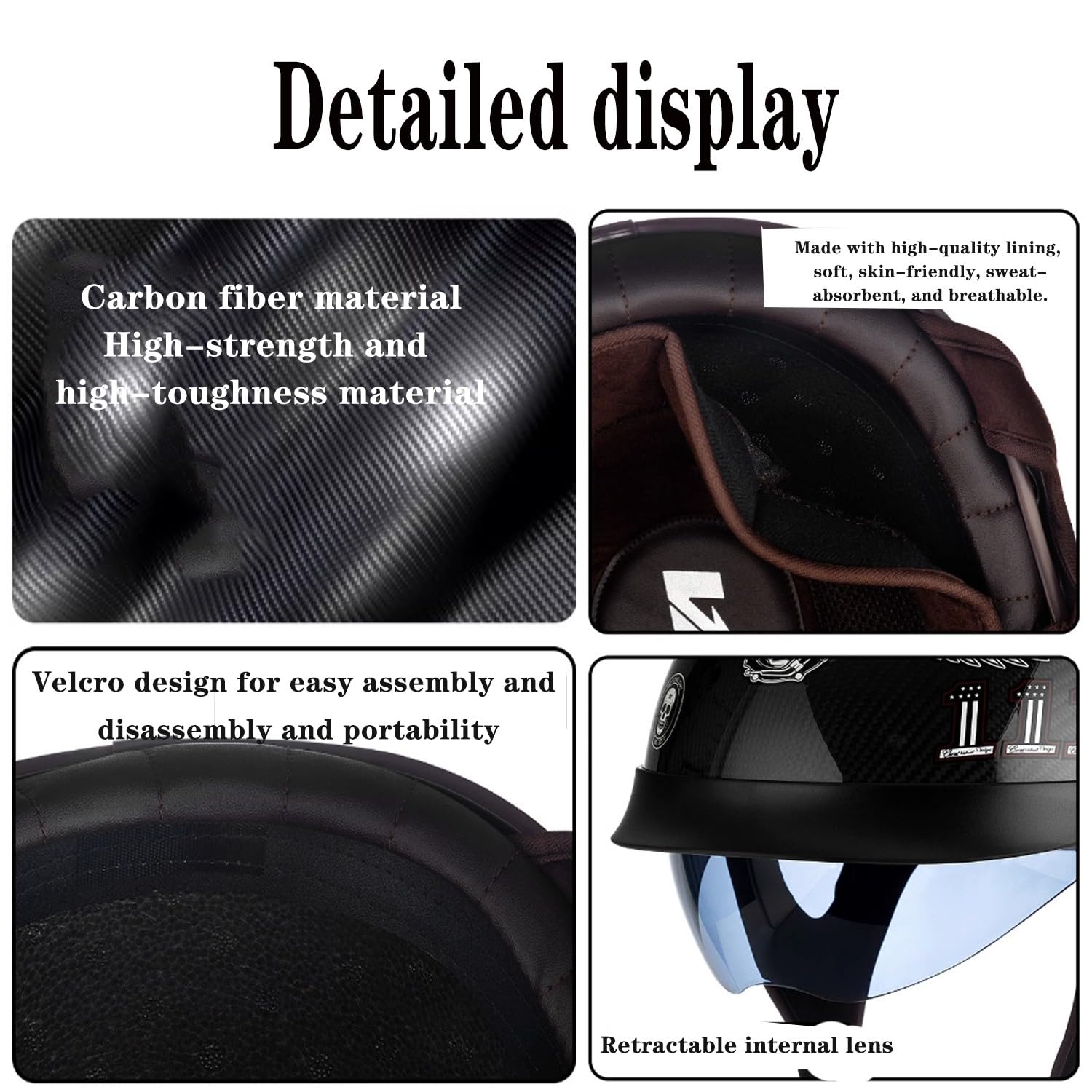 Mezzo Casco Moto Fibra Di Carbonio Retrò Approvato DOTECE Caschi Jet E Demi-Jet Con Visiera Caschi Cromwell Scooter Leggero Aperto Casco Per Adulti Unisex Elmetto Scodella