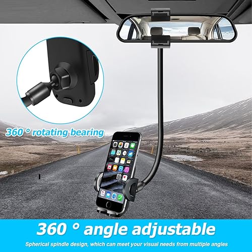 Miniatura 3 de BELOMI Soporte de teléfono para espejo retrovisor de automóvil, soporte giratorio de 360 para teléfono con diseño antivibración, clip de retrovisor