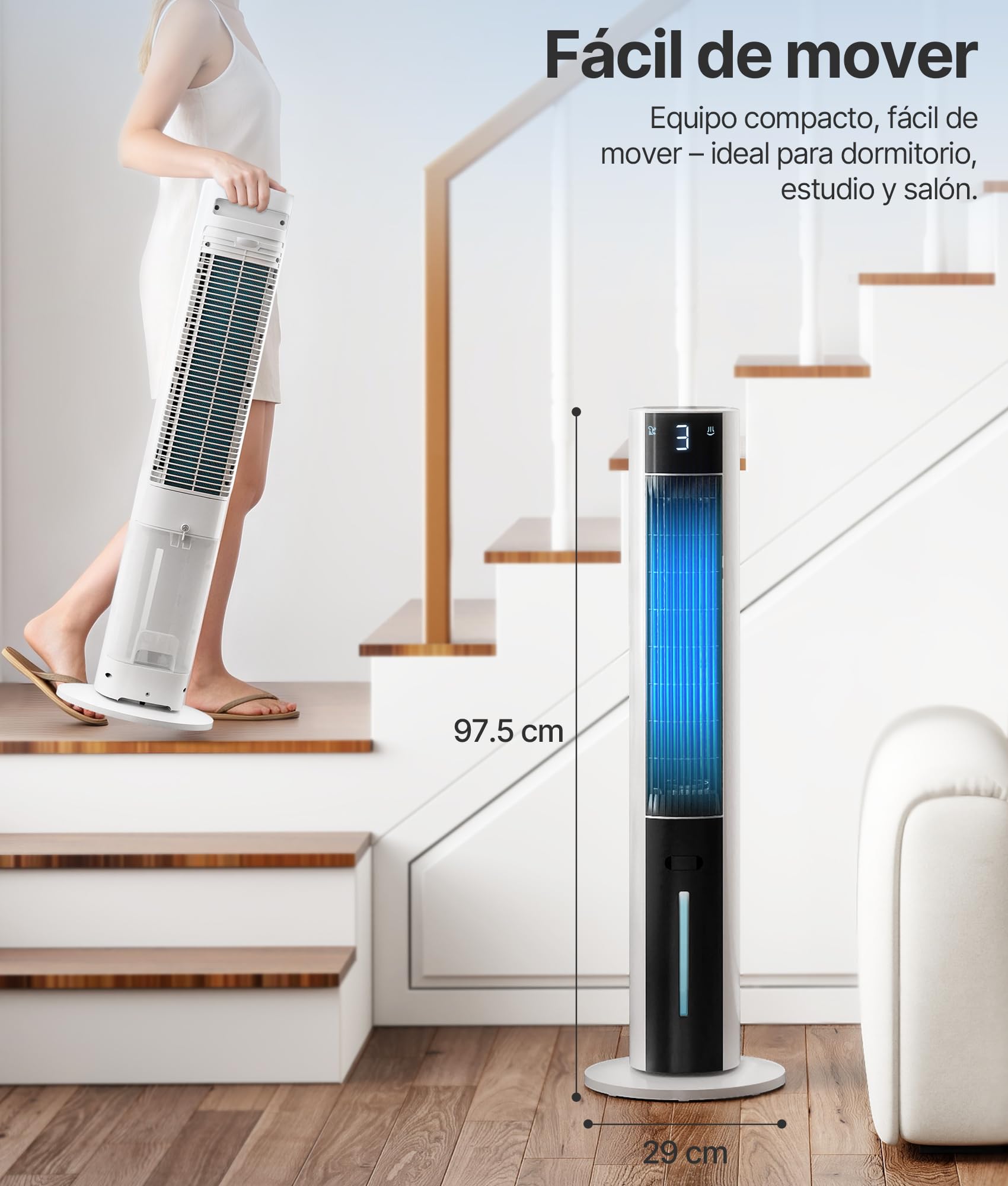 Climatizador Evaporativo Portátil- Alternativa al Aire Acondicionado Portatil Enfriador de Aire Silencioso,3 Modos, Temporizador 12H, Mando, Función Aroma, Blanco