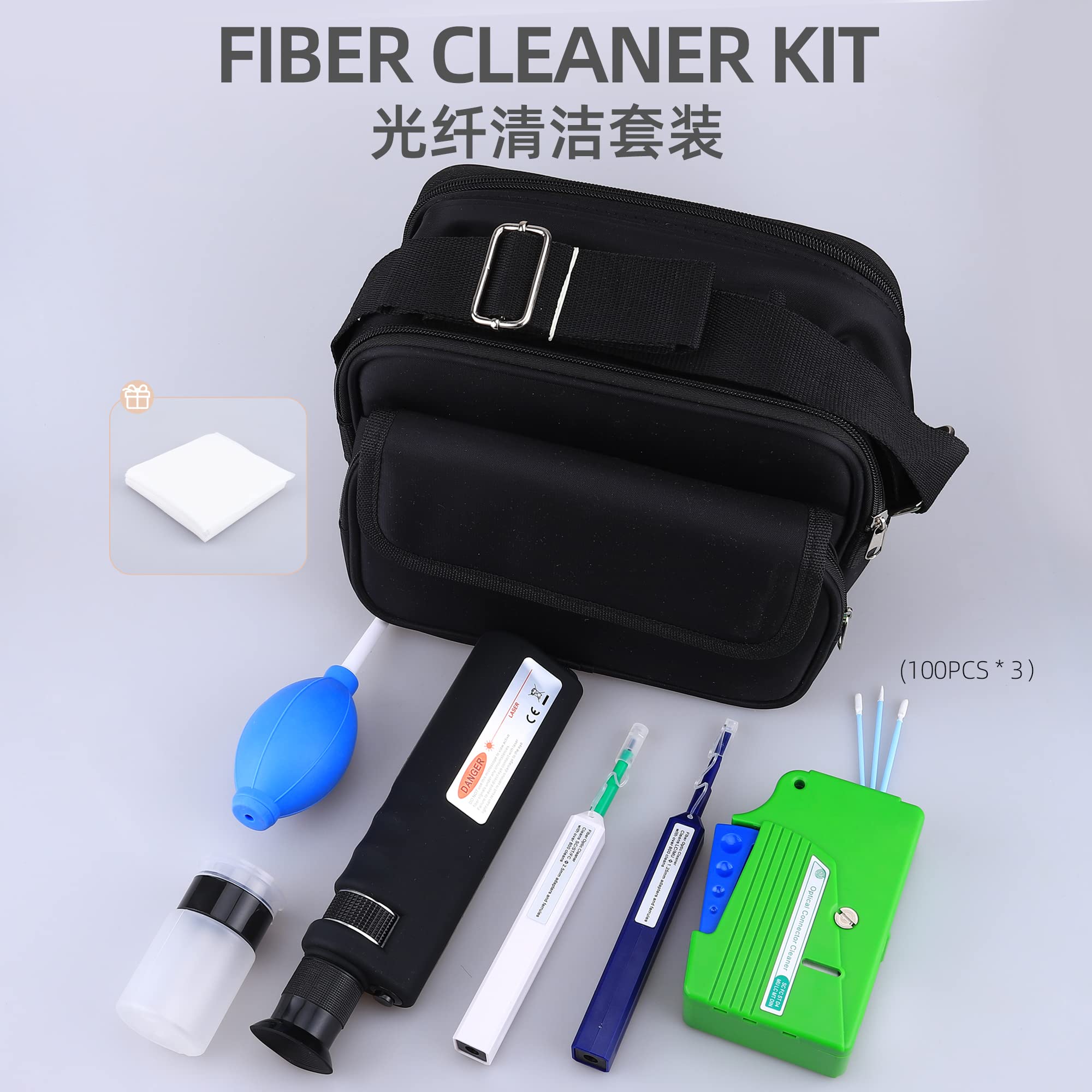 FTTH - Kit de limpieza de fibra óptica con casete de limpieza de fibra para conectores FC SC ST LC MU de 1,25 mm/2,5 mm, limpiador de fibra, microscopio, 400 veces conector de fibra