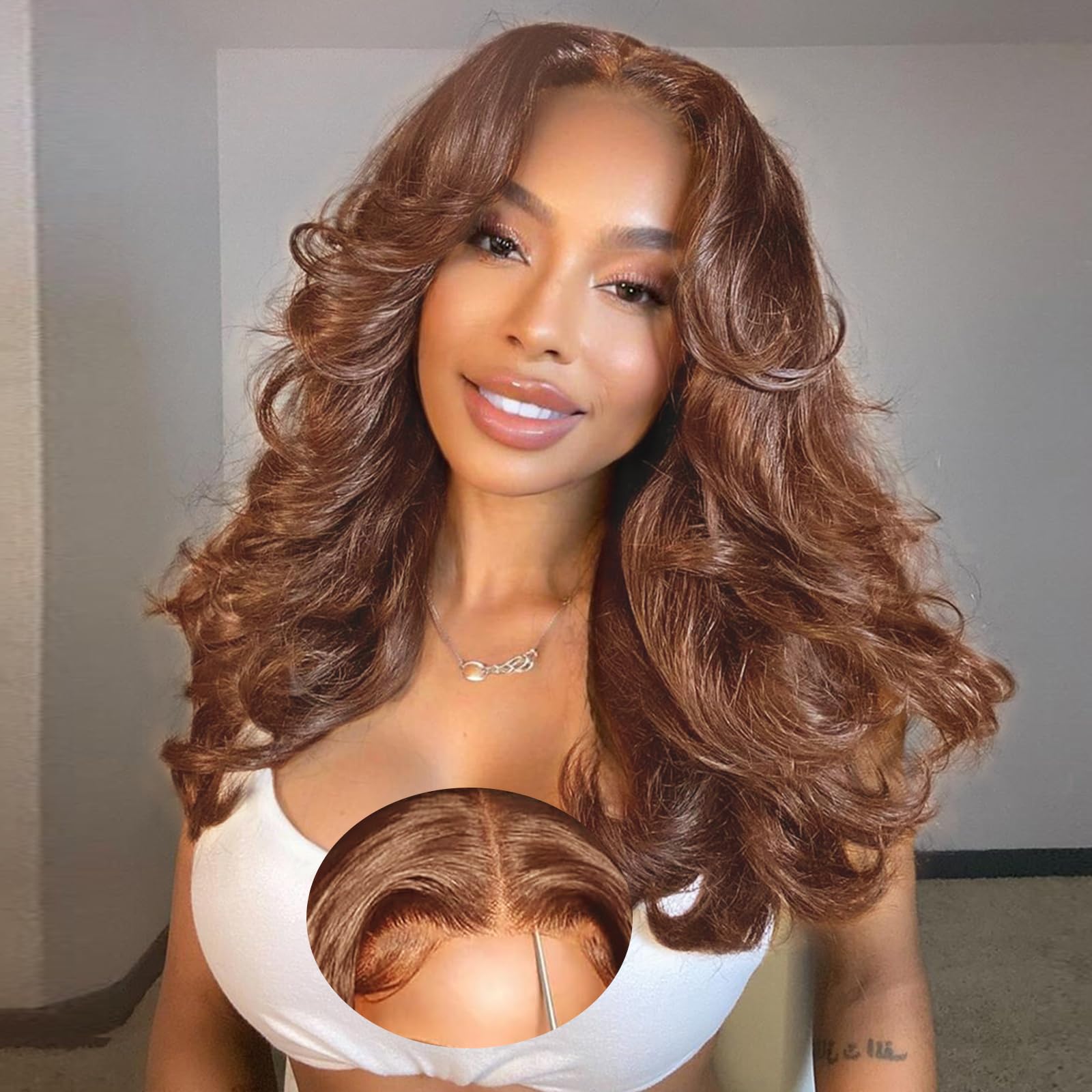 Amazon.com : Curtain Bangs Chocolate Brown 9x6 Glueless Wigs 