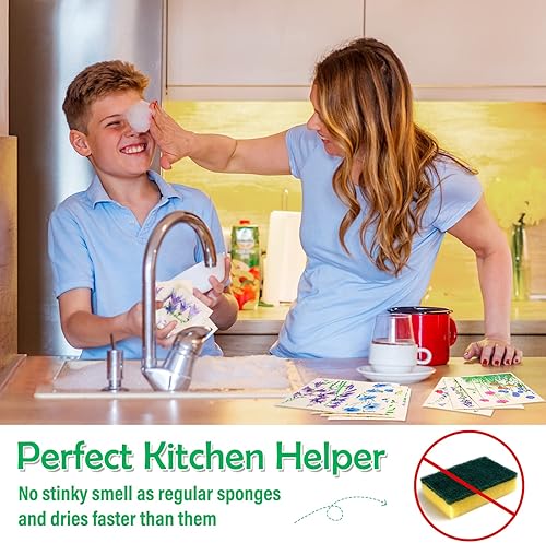 Miniatura 7 de Lucomb Paños de cocina suecos para cocina, paquete de 8 trapos reutilizables de cocina de secado rápido, toallas de limpieza surtidas para