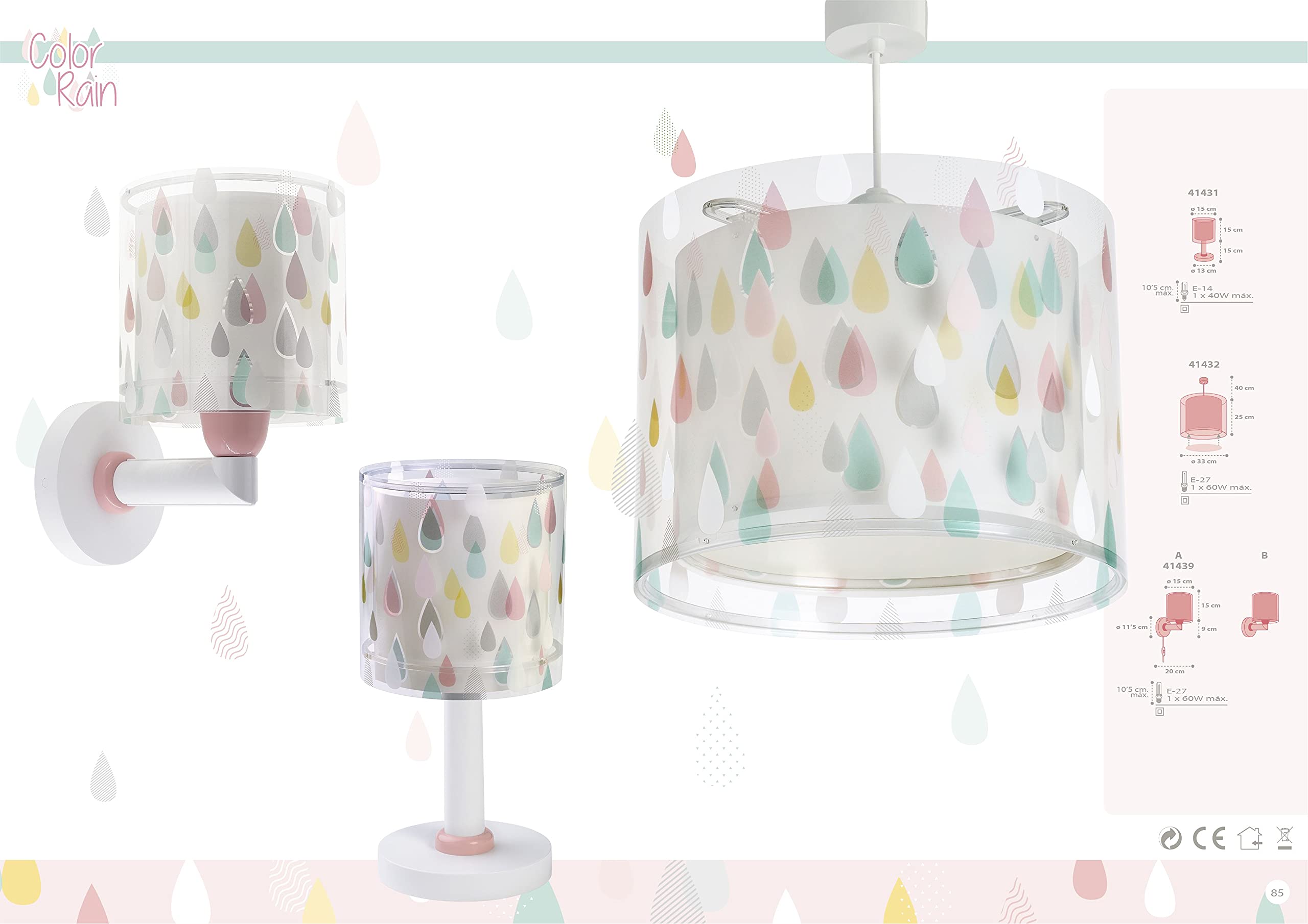 Dalber Lámpara Aplique Infantil Juvenil De Pared Color Rain Gotas Agua Multicolor (41439)