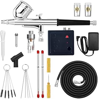 Dual Action Mini Air Compressor Airbrush Kit Gravity Feed Air Brush with Spare Nozzle Needle and Airbrush Cleaning Kit Painting Mini Air Brush Set for Painting Portable Air Brush Set